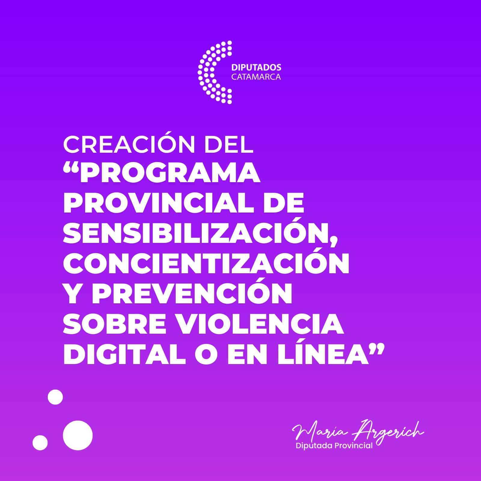 Junto a la Diputada Natalia Ponferrada presentamos el siguiente Proyecto de Ley, trabajado de manera conjunta con la Secretaria Provincial de Mujeres, Género y Diversidades, Ivana Ibañez. Teniendo en cuenta que es una problemática que afecta con más frecuencia a la sociedad.