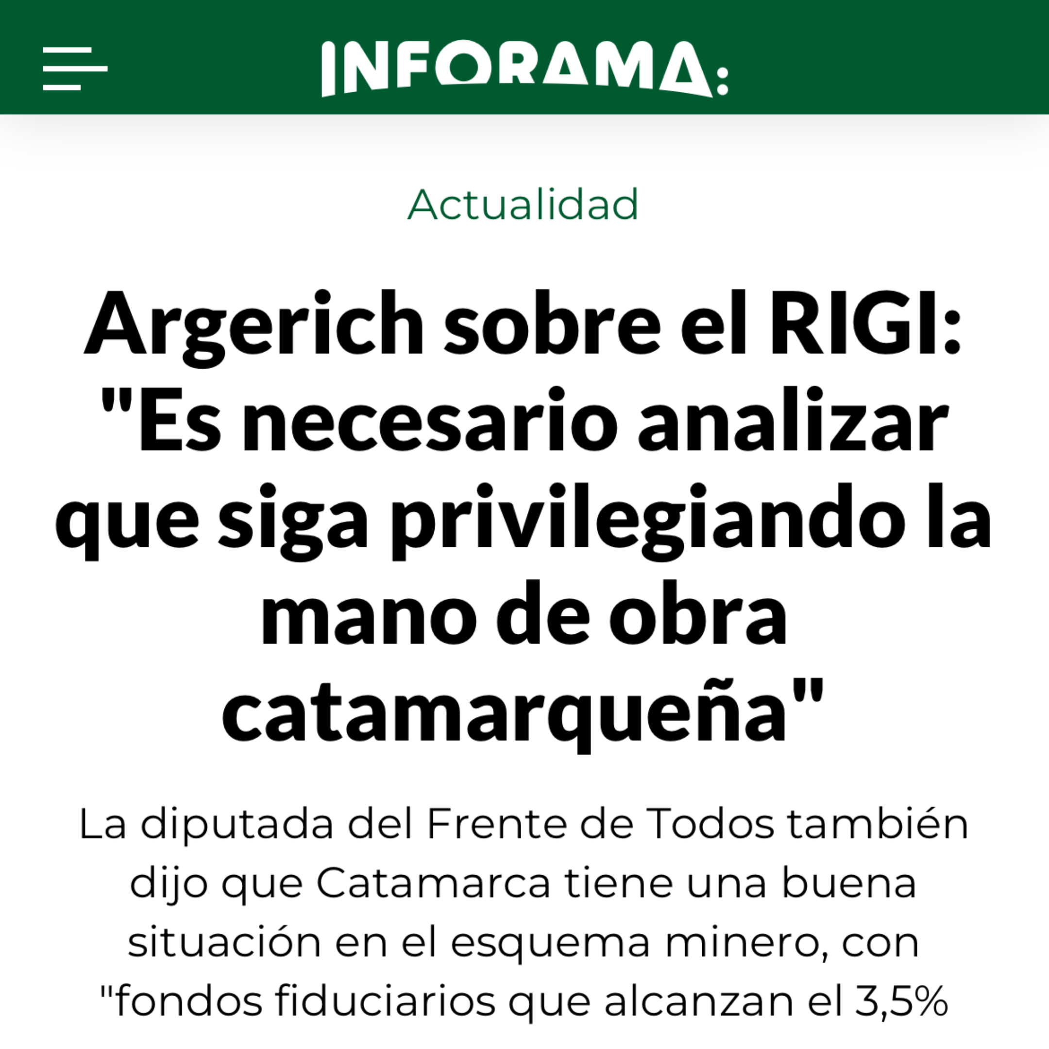 Argerich sobre el RIGI: «Es necesario analizar que siga privilegiando la mano de obra catamarqueña»