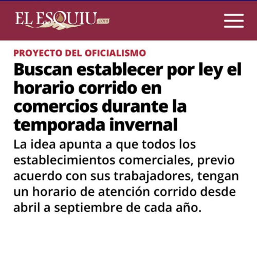 Buscan establecer por ley el horario corrido en comercios durante la temporada invernal